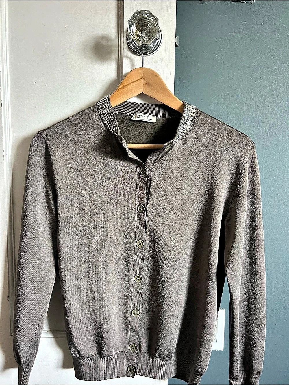 Nina Ricci Embellished Cardigan in Gray Size Small Like New